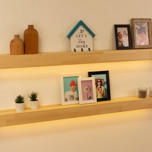 Natural Floating Shelf with LED Lights, Recessed LED Strip, Wood Shelf, Rustic/Farmhouse Thick Shelf , Custom Size, FREE Shipping