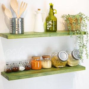 Green Colored Floating Shelf Kitchen Entryway Hidden Bracket, Custom Size Floating Shelf, Wall Mounted Shelf, Kitchen Organization