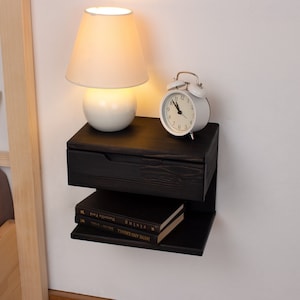 Black Floating Nightstand | Wall Mounted Nightstand with Drawer | Wood Bedside Shelf and Floating Nightstand |  Handmade Floating Table