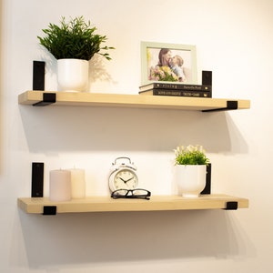 Floating Shelf with Metal Brackets, Wood Custom Size Floating Shelf, Heavy Duty Shelf for Kitchen Bathrooom, Shelf with Industrial Brackets