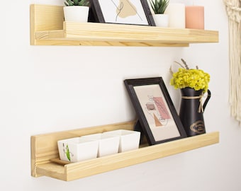 Rustic Floating Picture Ledge Shelf | Wooden Photo Ledge Floating Shelves | Nursery Photo Shelves Bookshelf