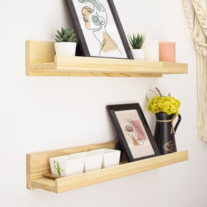 Rustic Floating Picture Ledge Shelf | Wooden Photo Ledge Floating Shelf | Nursery Photo Shelf Bookshelf