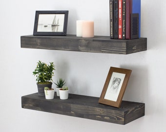 Black Floating Shelf | Custom Size Floating Shelf with Brackets | Wood Floating Shelf for Living Room and Kitchen | Free Shiping