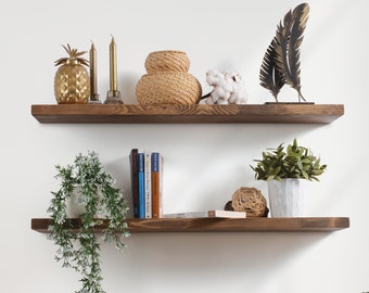 Walnut Color Floating Shelf with Hidden Bracket, Walnut Color Floating Shelf, Custom Size Floating Shelf, Mounted Floating Shelf