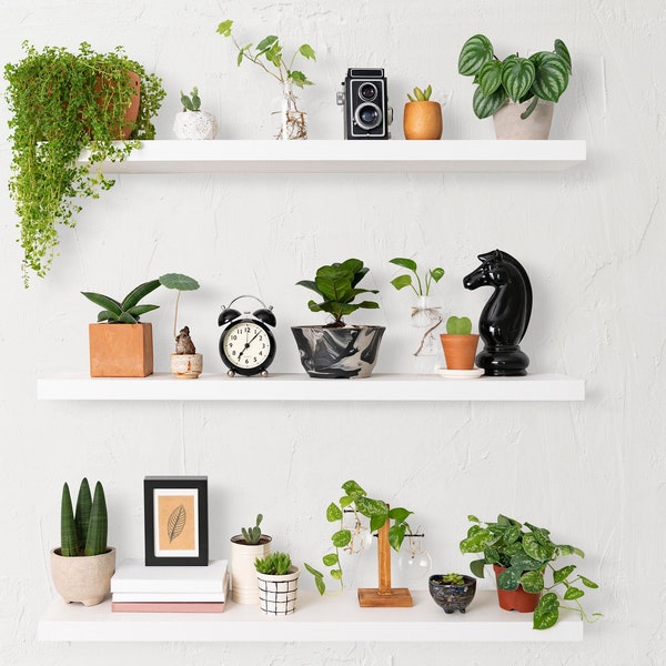 Modern White Floating Shelves, Custom Size Floating Shelves with Brackets, Wood Floating Shelf for Kitchen Bathrooom, Gift for Home