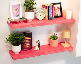 FREE SHIPPING ! Pink Floating Shelf with Bracket, Any Custom Size Shelf , Kitchen and Bathroom Shelf, Modern Shelf, Wood Shelf