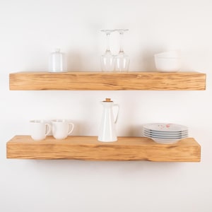 Rustic Floating Shelf - 3&quot; Thick Handmade Natural Wood Wall Shelf - Distressed Decorative Finish