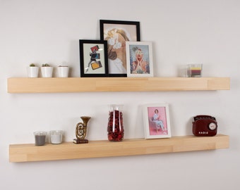 Thick Wood Natural Color Floating Shelves for Wall, Any Custom Size 3 Inch Thick Floating Shelves, Wall Mounted Chunky Sized Floating Shelf