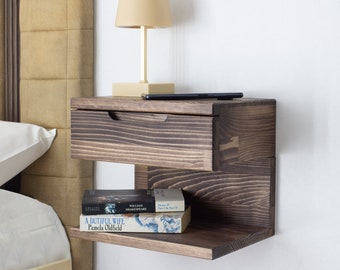 Modern Floating Nightstand | Wall Mounted Nightstand with Drawer | Wood Bedside Shelf and Floating Nightstand |  Handmade Floating Table