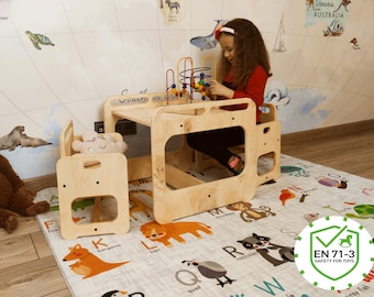 Montessori Tisch und Stuhl-Set für Kinder, Geschenk für Kinder-Kinderzimmer, Kleinkindmöbel, Entwöhnungstisch für Kinder, Kleinkindtisch aus Holz