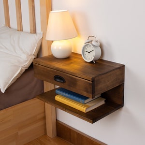Floating Nightstand | Wall Mounted Nightstand with Drawer, Wood Bedside Shelf and Floating Nightstand for Bedroom - Floating Table