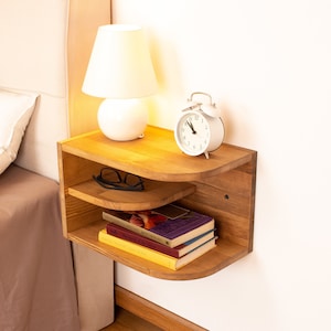 Modern Floating Nightstand, Minimalist Wood Bedside Table with Ample Storage Space ,Nightstand Shelf, Handmade Furniture, Bedside Wall Shelf