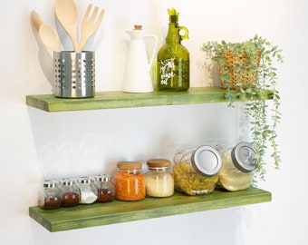 Green Colored Floating Shelf Kitchen Entryway Hidden Bracket, Custom Size Floating Shelf, Wall Mounted Shelf, Kitchen Organization