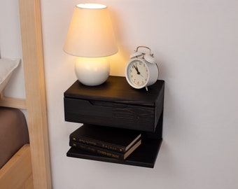  Mesita de noche flotante con tapa de nogal, Decoración moderna  para dormitorio, Mesita de noche minimalista montada en la pared, Estante  montado en la pared