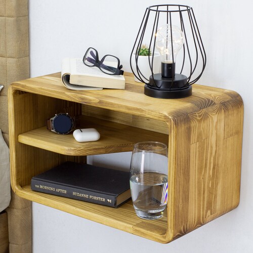 Unique Floating Nightstand Wood Bedside Tables Mid Century Etsy