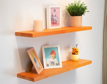 Orange Colored Floating Shelves Kitchen Entryway Hidden Bracket, Any Custom Size Floating Shelves, Wall Mounted Floating Custom Sized Shelf