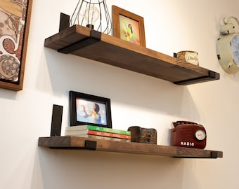 Modern Floating Shelves with Metal Brackets, Wooden Custom Size Floating Shelves,  Floating Shelf Kitchen ,  Bathroom, Heavy Duty Shelf