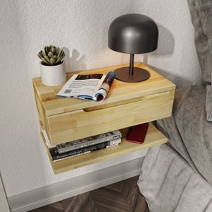 Modern Floating Nightstand | Wall Mounted Nightstand with Drawer, Wood Bedside Shelf and Floating Nightstand for Bedroom - Floating Table