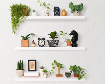 Modern White Floating Shelves, Custom Size Floating Shelves with Brackets, Wood Floating Shelf for Kitchen Bathrooom, Gift for Home