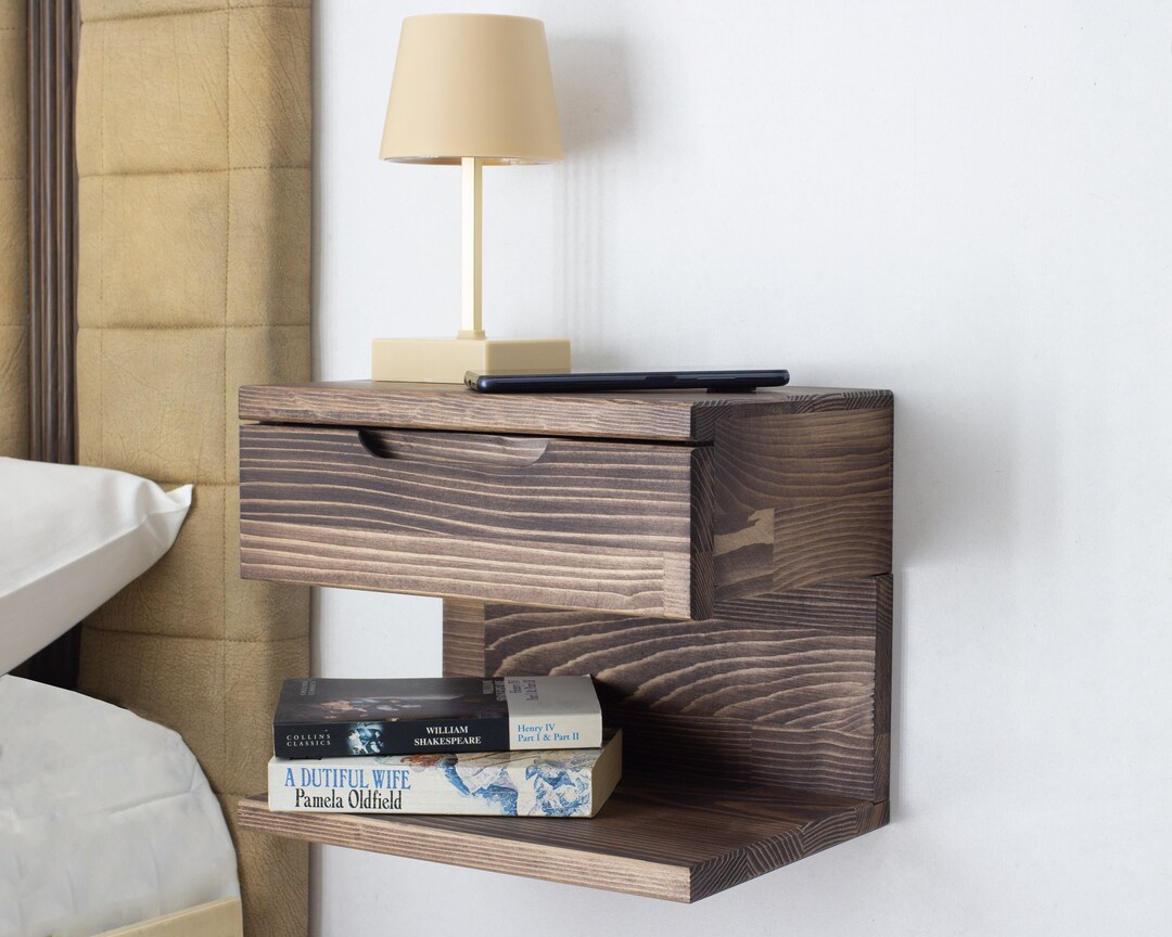 Modern Floating Nightstand Wall Mounted Nightstand With Drawer Wood Bedside Shelf and Floating