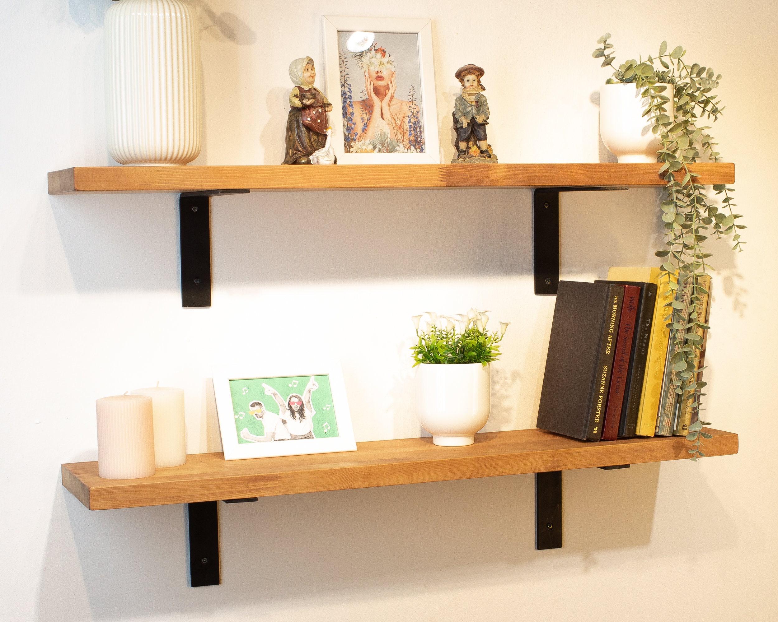 Custom Wooden Floating Shelf With Metal Brackets: Industrial Kitchen ...