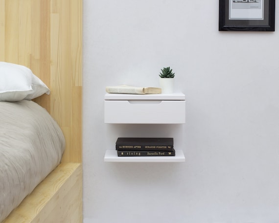 White Floating Nightstand Wall Mounted Nightstand With Drawer