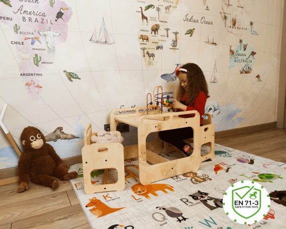 Montessori Table and Chair Set: Natural Wood Toddler Furniture