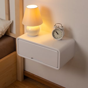 Modern Minimal Floating Wooden Nightstand with Drawer Handcrafted Bedside Table White Modern Style Bedside Table Hardware Included White(Pictured)