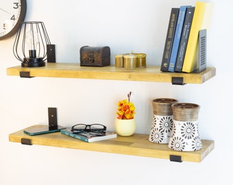 Floating Shelves with Metal Brackets, Wooden Custom Size Floating Shelves with Brackets, Heavy Duty Shelf, Laundry Shelf, Kitchen Bathrooom