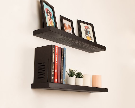 Black Floating Shelf, Deep Floating Shelf, Custom Size Floating Shelf with Brackets, Wood Floating Shelf for Living Room, Kitchen