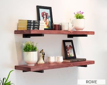 Square Tube Bracket Shelf | Kitchen, Coffee Bar, Bathroom, Living Room Organizer | Custom Wood Wall Shelf | Hardware Included