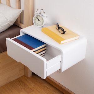 Modern Minimal Floating Wooden Nightstand with Drawer Handcrafted Bedside Table White Modern Style Bedside Table Hardware Included image 5