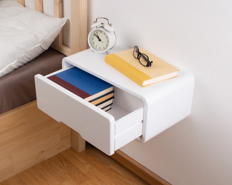 Modern Minimal Floating Wooden Nightstand with Drawer Handcrafted Bedside Table White Modern Style Bedside Table Hardware Included image 5