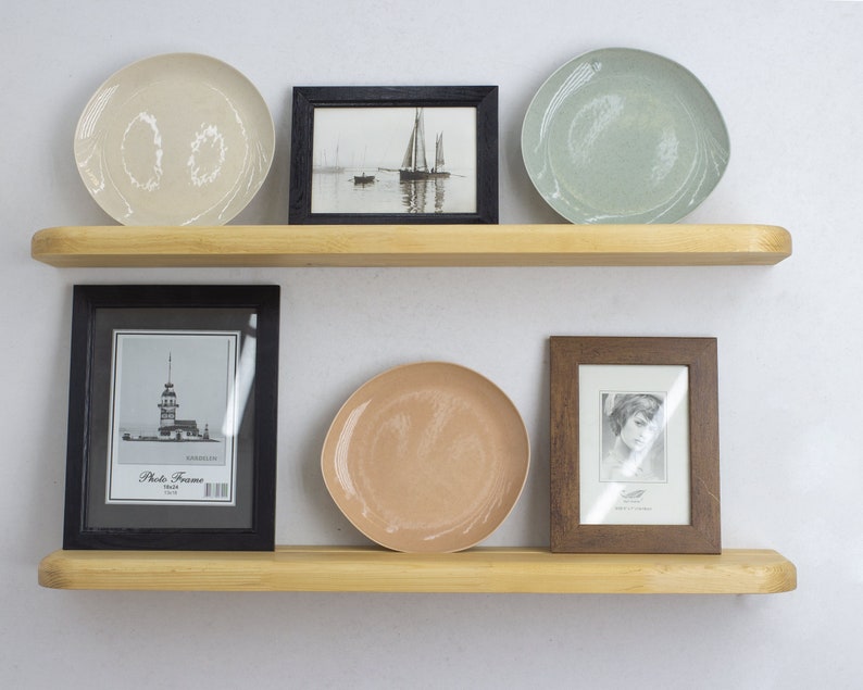 Wooden Floating Shelf with Plate Groove , Custom Size Floating Shelves, Floating Shelf for Kitchen, Radius Shelf, Plate shelf, Photo shelf image 1