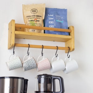 Floating Kitchen Shelf with Wooden Towel Bar: Wall Mounted Storage