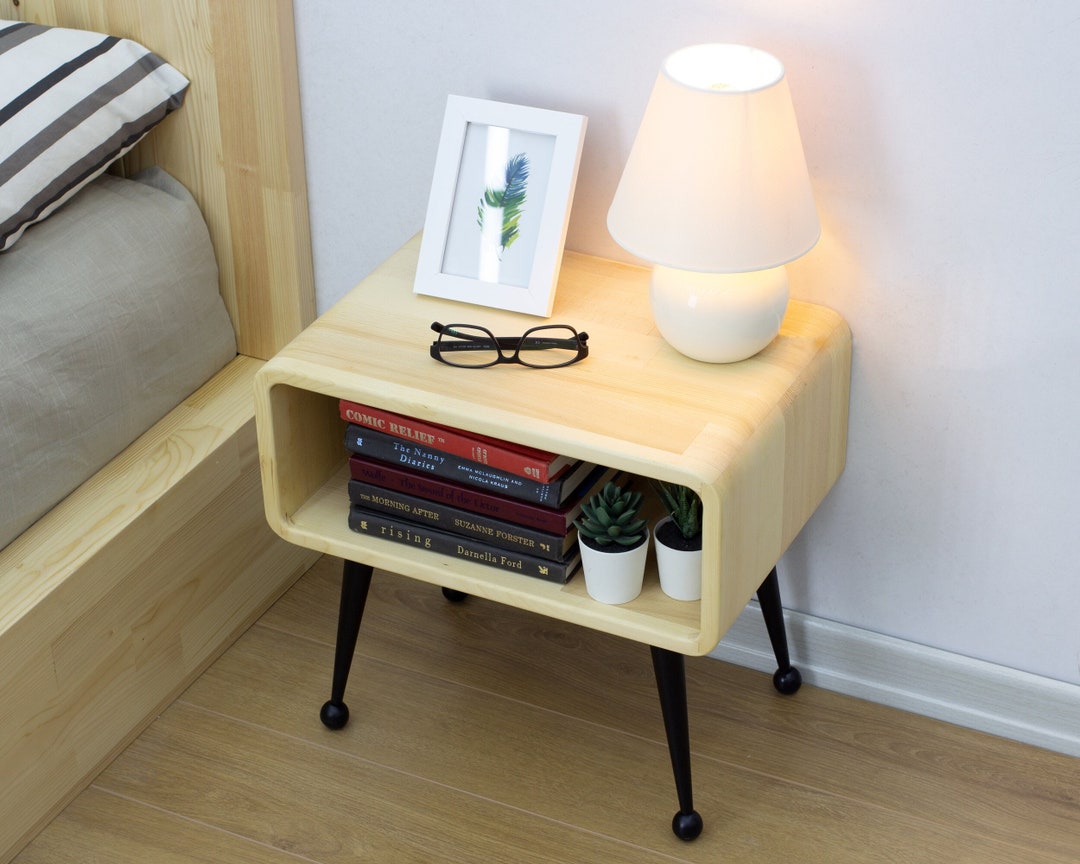 Handmade Wood Nightstand With Metal Legs: Mid Century Bedside Table - Etsy