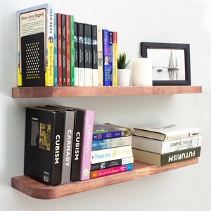 Moderne gebogen houten zwevende plank, aangepast formaat ovale zwevende plank met beugels, wandgemonteerde zwevende plank voor keukenbadkamer
