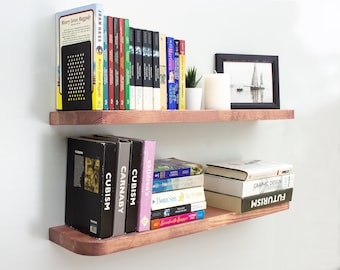 Modern Curved Wood Floating Shelf, Custom Size Oval Floating Shelf with Brackets, Wall Mounted Floating Shelf for Kitchen Bathroom