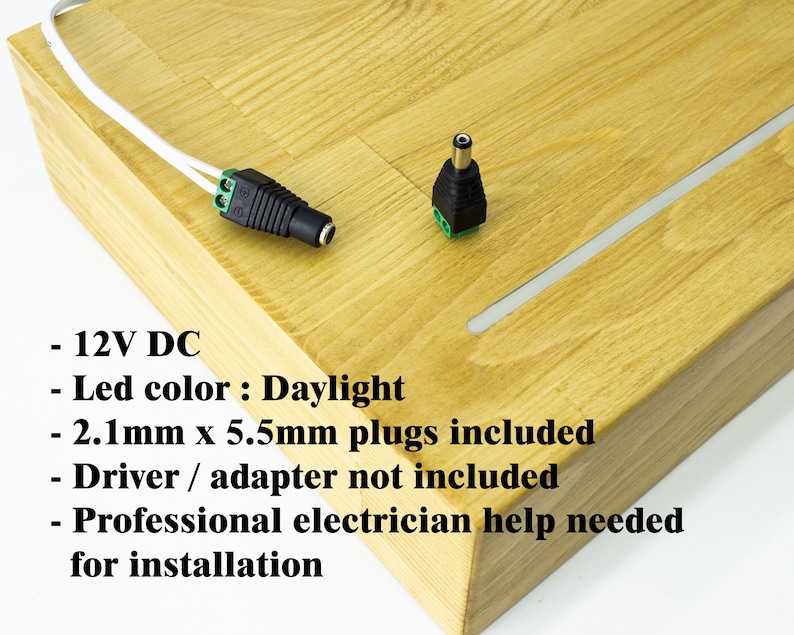 Floating Thick Wall Shellf with lights, Wooden Shelf with Led Light Strip, Floating Shelf with 12V DC LED lights, Gift for Housewarming image 2