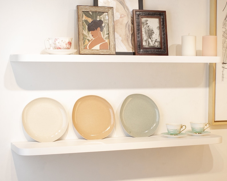 White Radius Floating Shelves With Plate Groove Custom Size Etsy