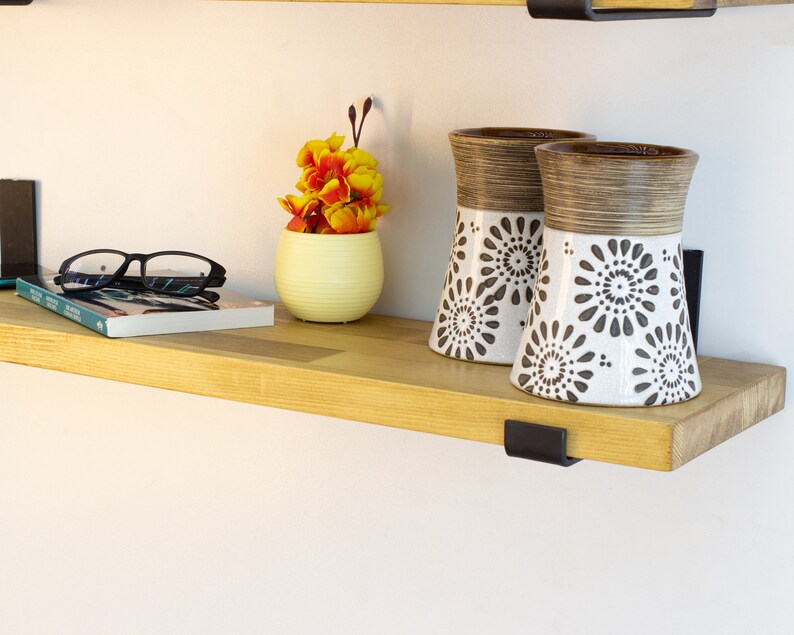 Floating Shelves With Metal Brackets Wooden Custom Size Etsy