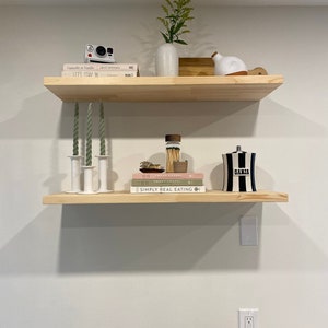 Modern Wood Floating Shelves, Custom Size Floating Shelves with Brackets, Wall Mounted Floating Shelf for Kitchen Bathroom image 6