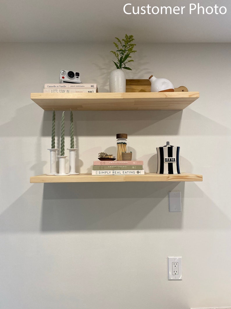 Modern Wood Floating Shelves, Custom Size Floating Shelves with Brackets, Wall Mounted Floating Shelf for Kitchen Bathroom image 6