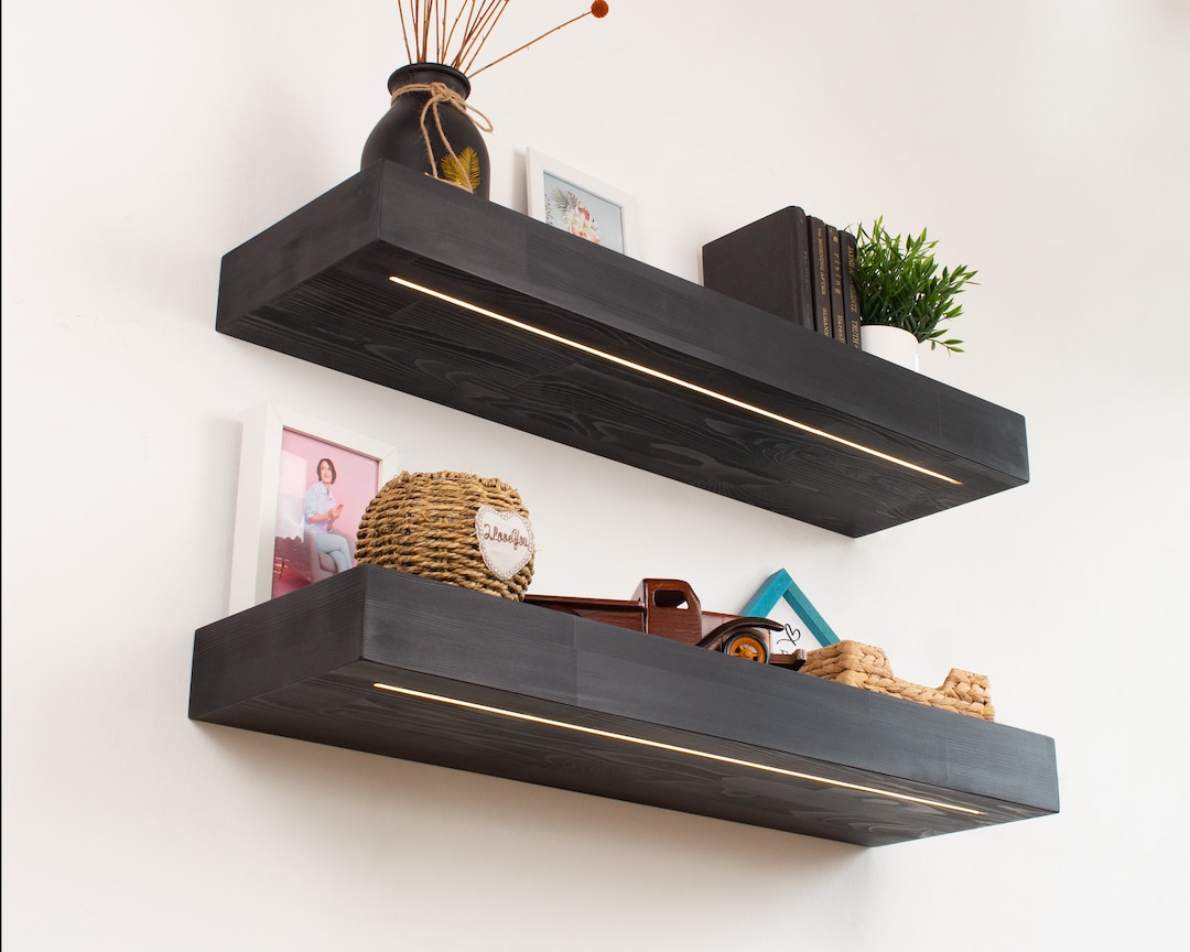 Black wooden shelf discount
