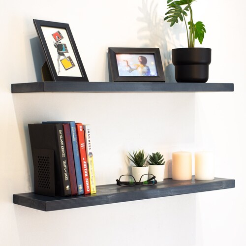 White Floating Shelves With Metal Brackets Wooden Custom Size Etsy