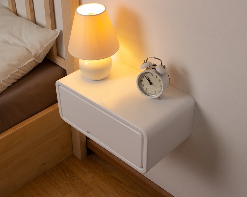 Modern Minimal Floating Wooden Nightstand with Drawer Handcrafted Bedside Table White Modern Style Bedside Table Hardware Included image 9