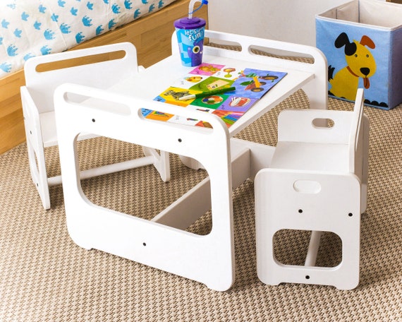 Montessori Table and Chair Set for Kids, Christmas Gift for Kids Nursery,  Toddler Furniture, Child Weaning Table, Wooden Toddler Table 