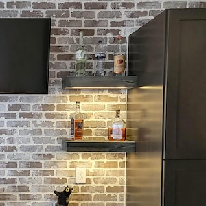 Floating Shelf with LED Lights, Modern Thick Shelf, Recessed Led Strip, Custom Size Lighted Bar Shelf, Kitchen Shelf with 12V DC LED Light