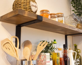 Rustic Kitchen Shelf: Heavy Duty Floating Shelf with Metal Brackets