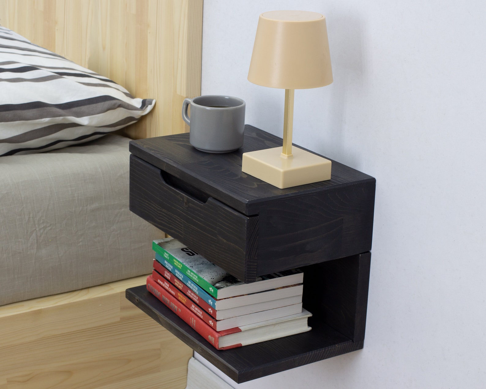 Black Floating Nightstand Wall Mounted Nightstand With Etsy